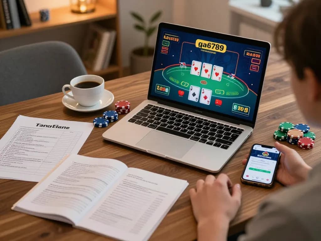 Player enjoying live dealer blackjack on ga6789, showcasing strategic notes and smartphone.