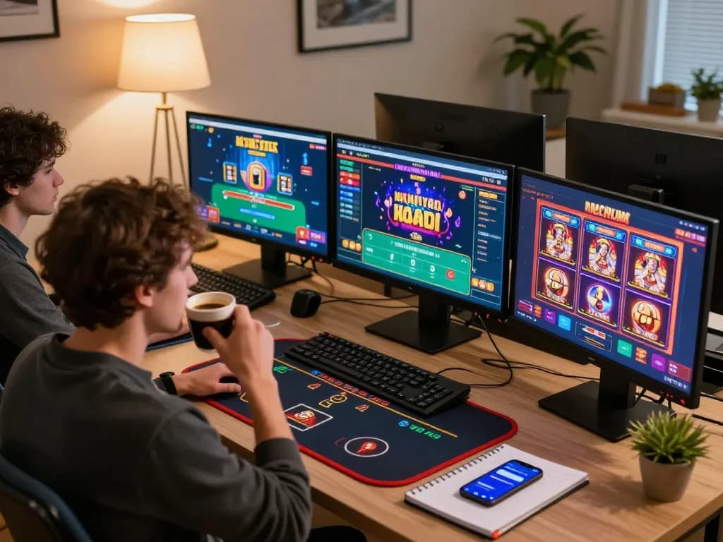 Engaging in online gaming at 789win, a player focuses on the live dealer game with strategy notes handy.