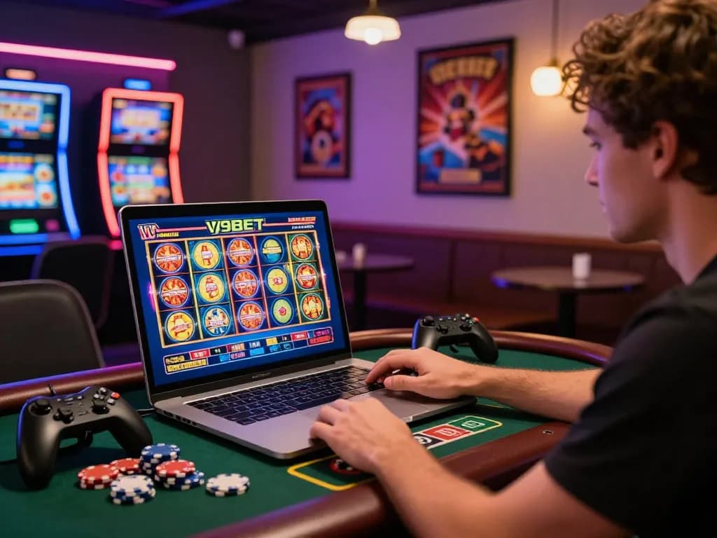 Engaging gaming scene showcasing V9BET online slot games with vibrant atmosphere.