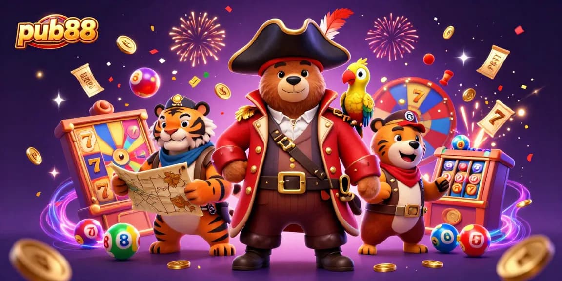 Experience the thrill of pub88 with a pirate, tiger, and treasure in a dynamic casino scene.