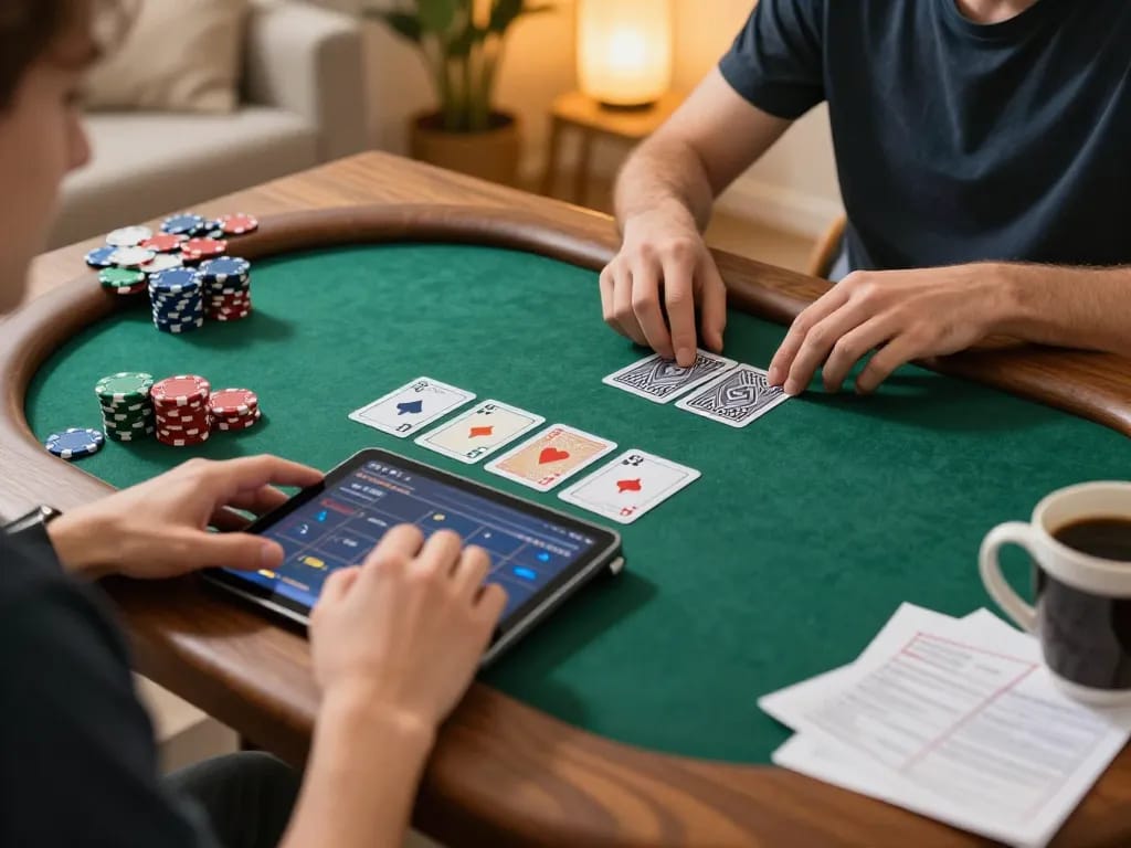 Engaged player using 789club app for dynamic poker experience at home.