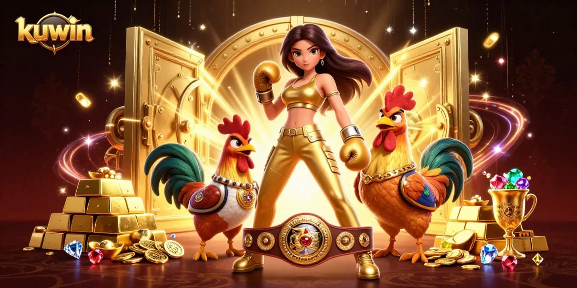Engage with kuwin's thrilling games amidst vibrant 3D visuals showcasing rich casino elements.