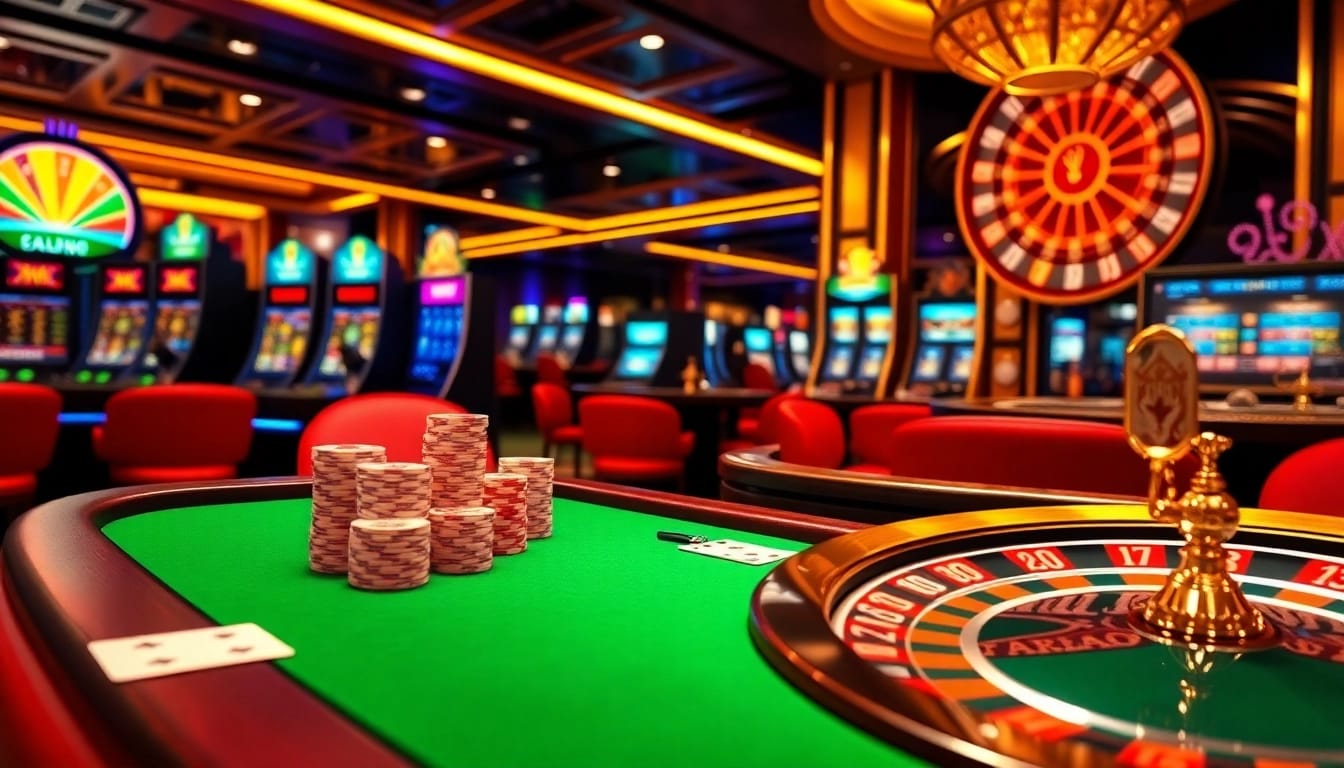 Experience thrilling online casino action at https://xn88.law/ with a vibrant poker table and dynamic slot machines.