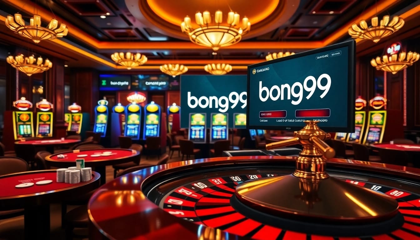 Bong99 offers thrilling gaming action at a lively casino with poker chips and roulette.