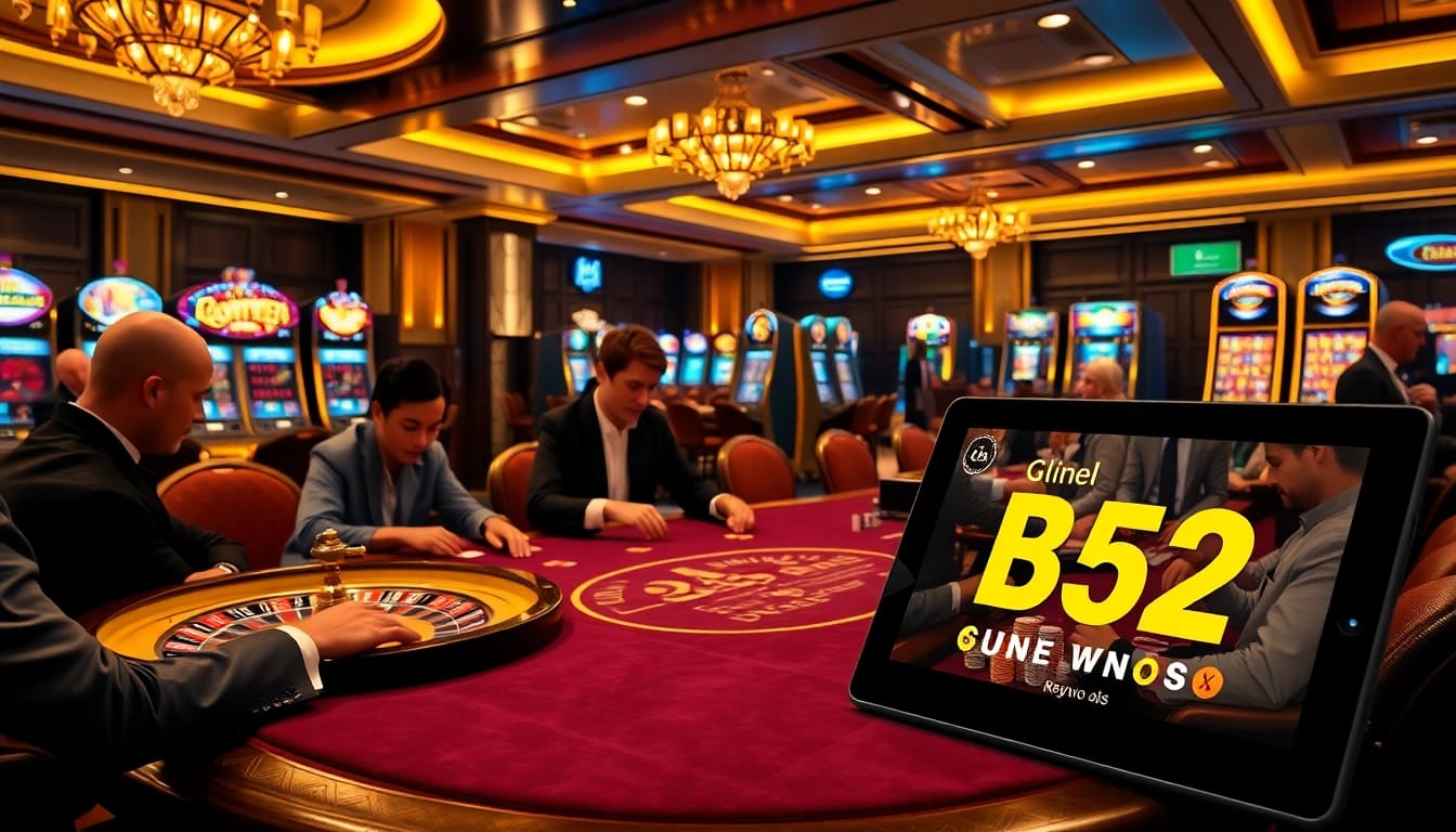 Exciting casino moment at b52 poker table with players focusing on their game.