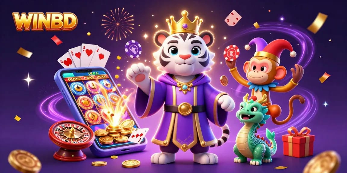 Witness the exciting gaming magic at WINBD with dazzling characters and dynamic casino elements.
