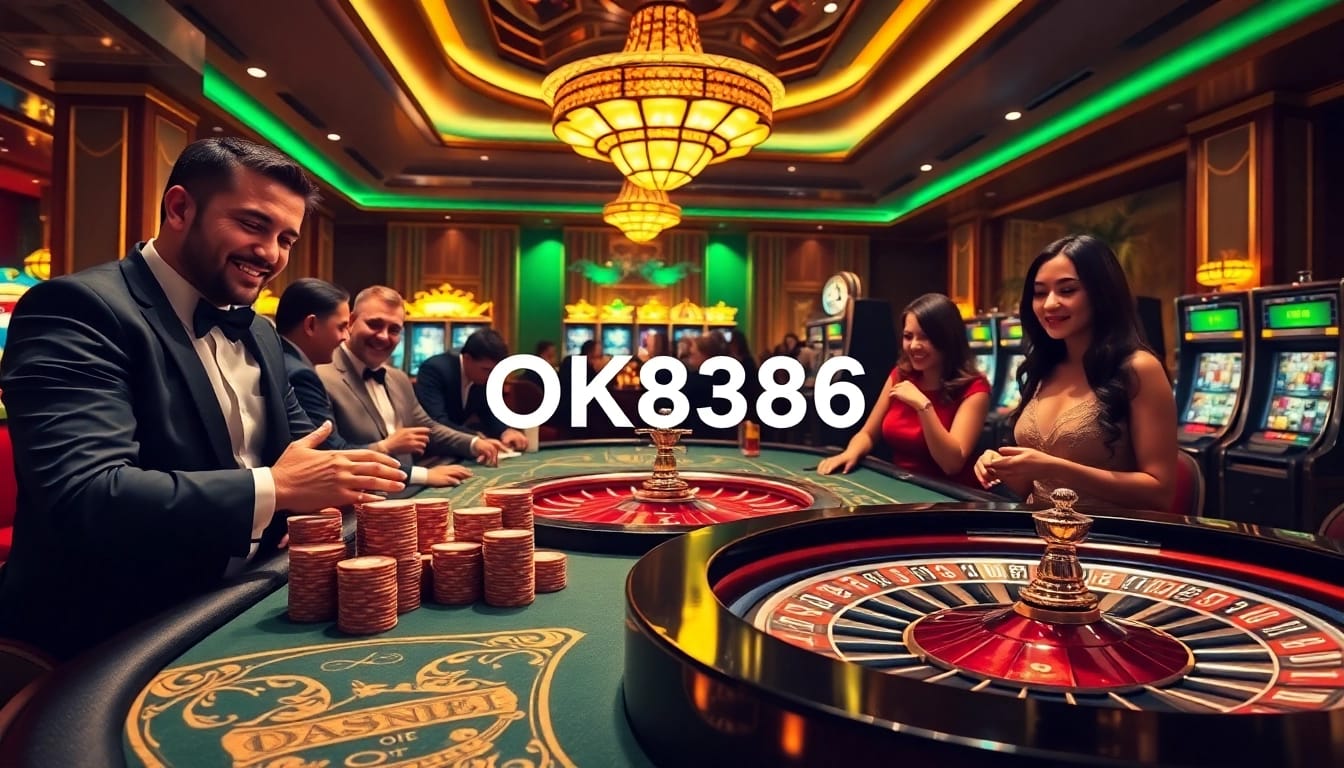 Experience thrilling gameplay at OK8386 with vibrant casino tables and excited players.
