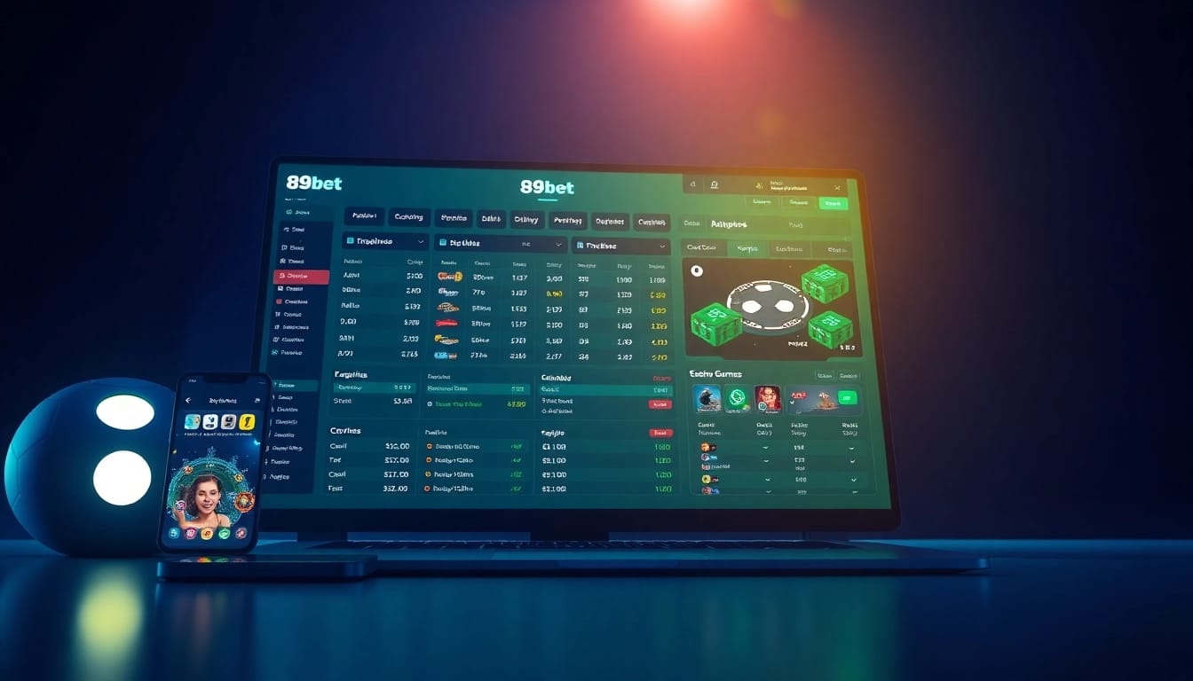 89bet online betting platform showcasing sports betting and casino games on a digital screen.