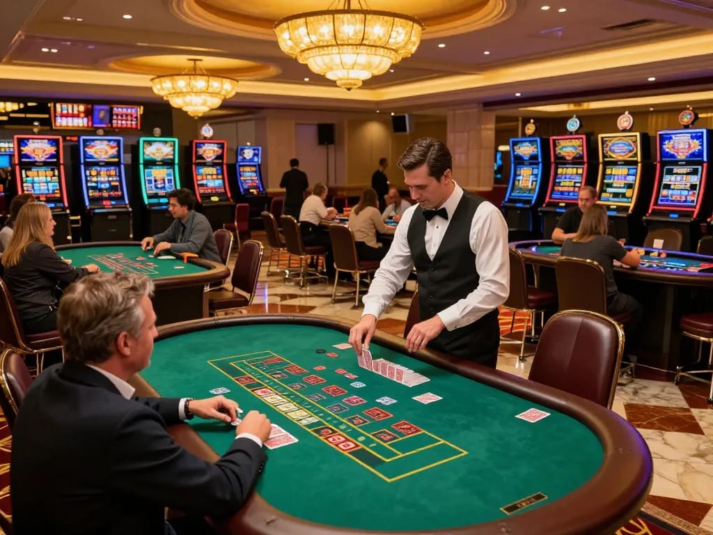 Players making strategic bets at an SC88 blackjack table in a luxurious casino.