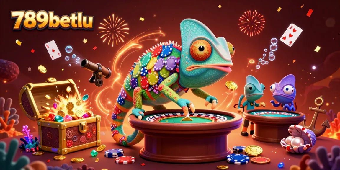 Experience vibrant gaming thrills at 789betlu with a colorful chameleon casino owner.
