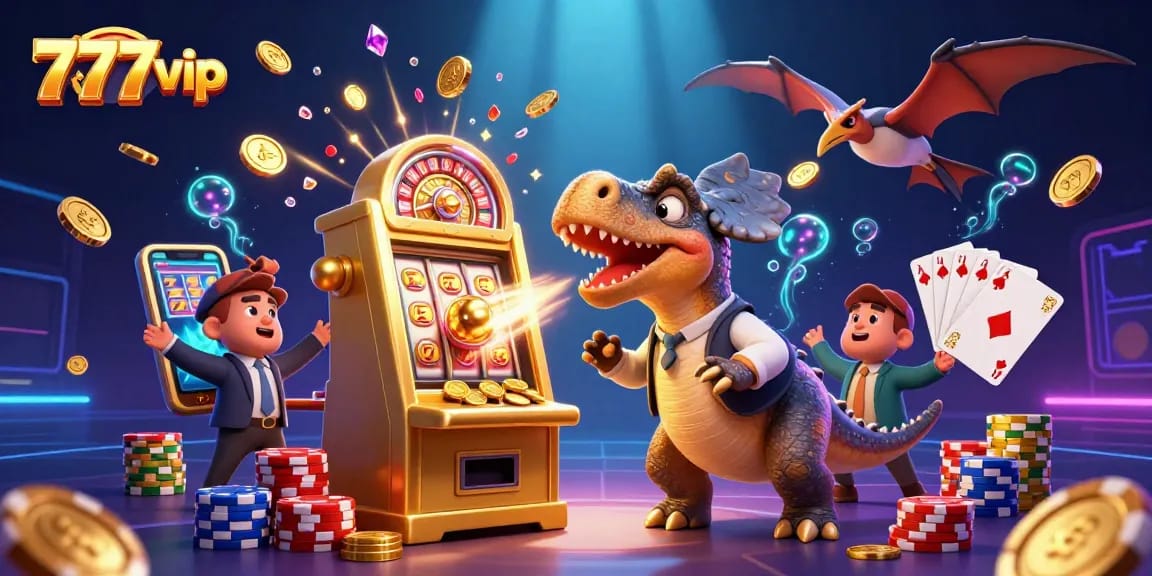 Experience thrilling wins at 777vip as the pachycephalosaurus activates a golden slot machine!
