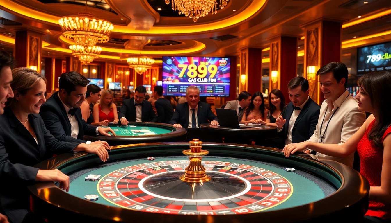 Players enjoying a thrilling game at the 789club casino, showcasing chips and a roulette table.