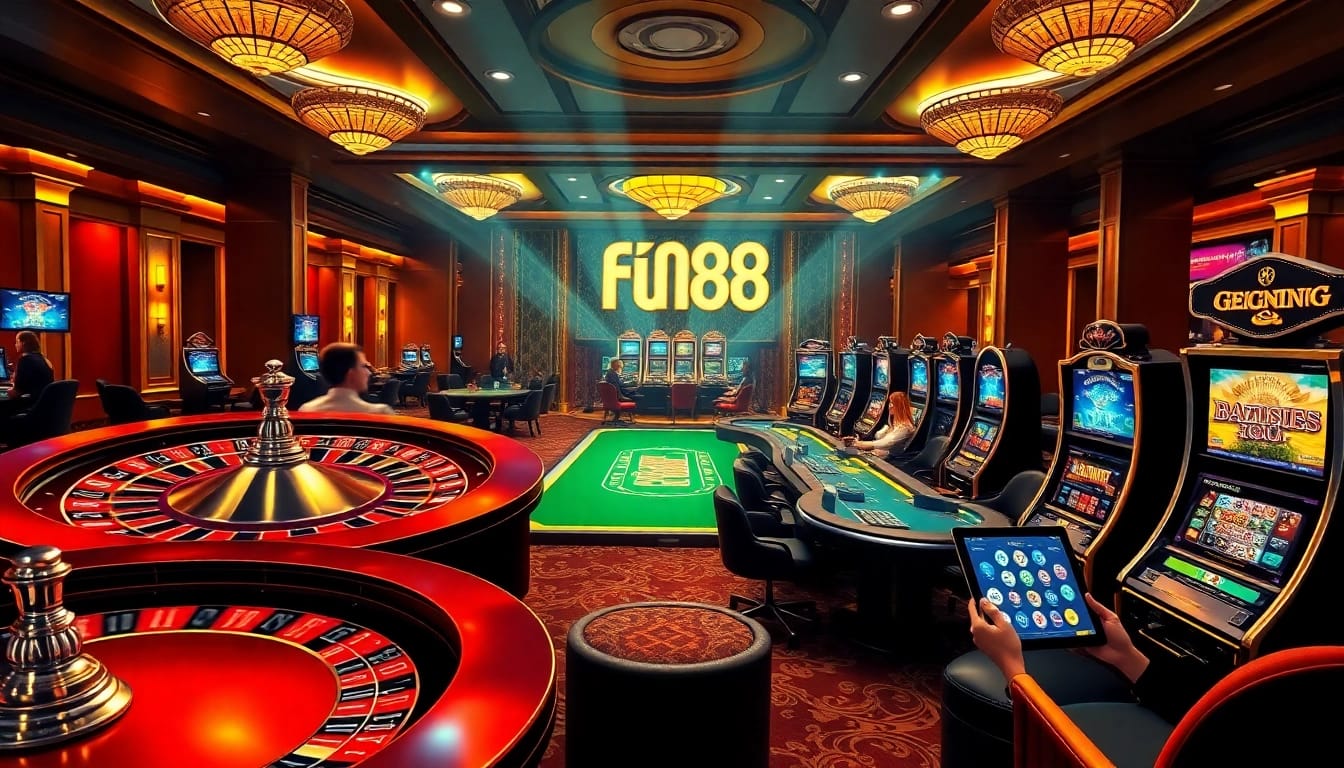 Experience the excitement with Fun88 Thai at a vibrant casino featuring roulette, poker, and slot machines.