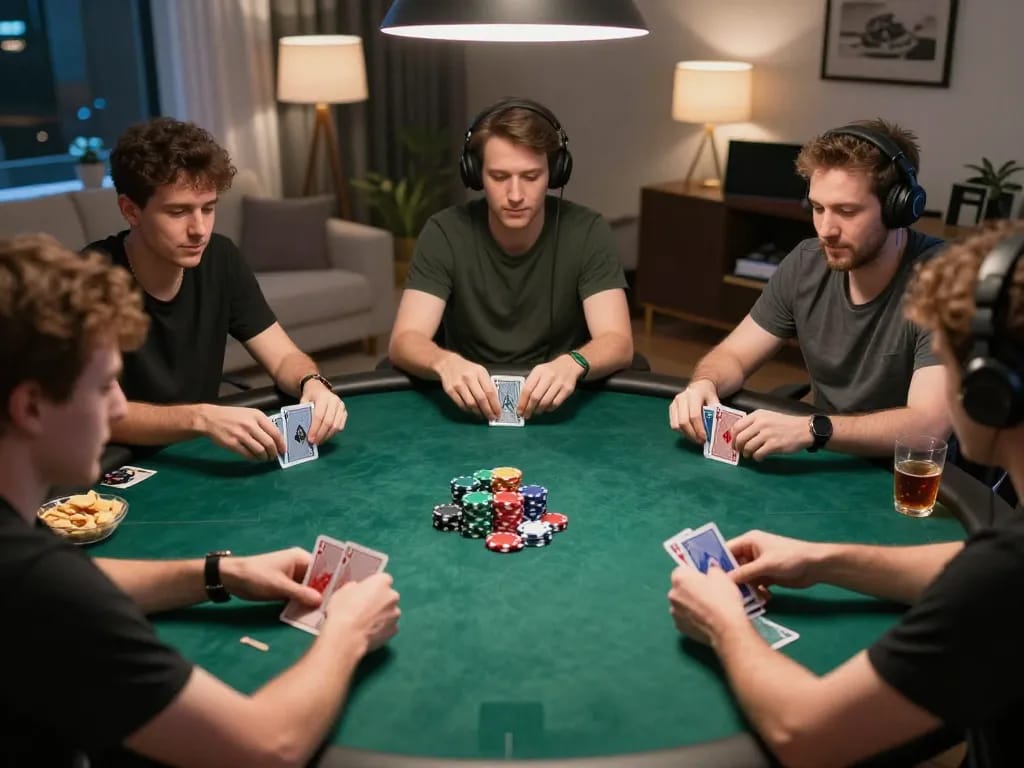 Engaging online poker gameplay at home with players using the go8 platform.