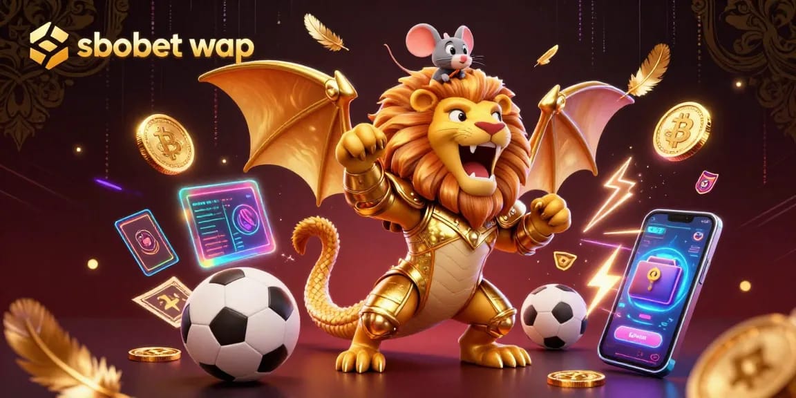 Engage in thrilling betting action with sbobet wap in this vibrant casino-themed illustration of a chimera.