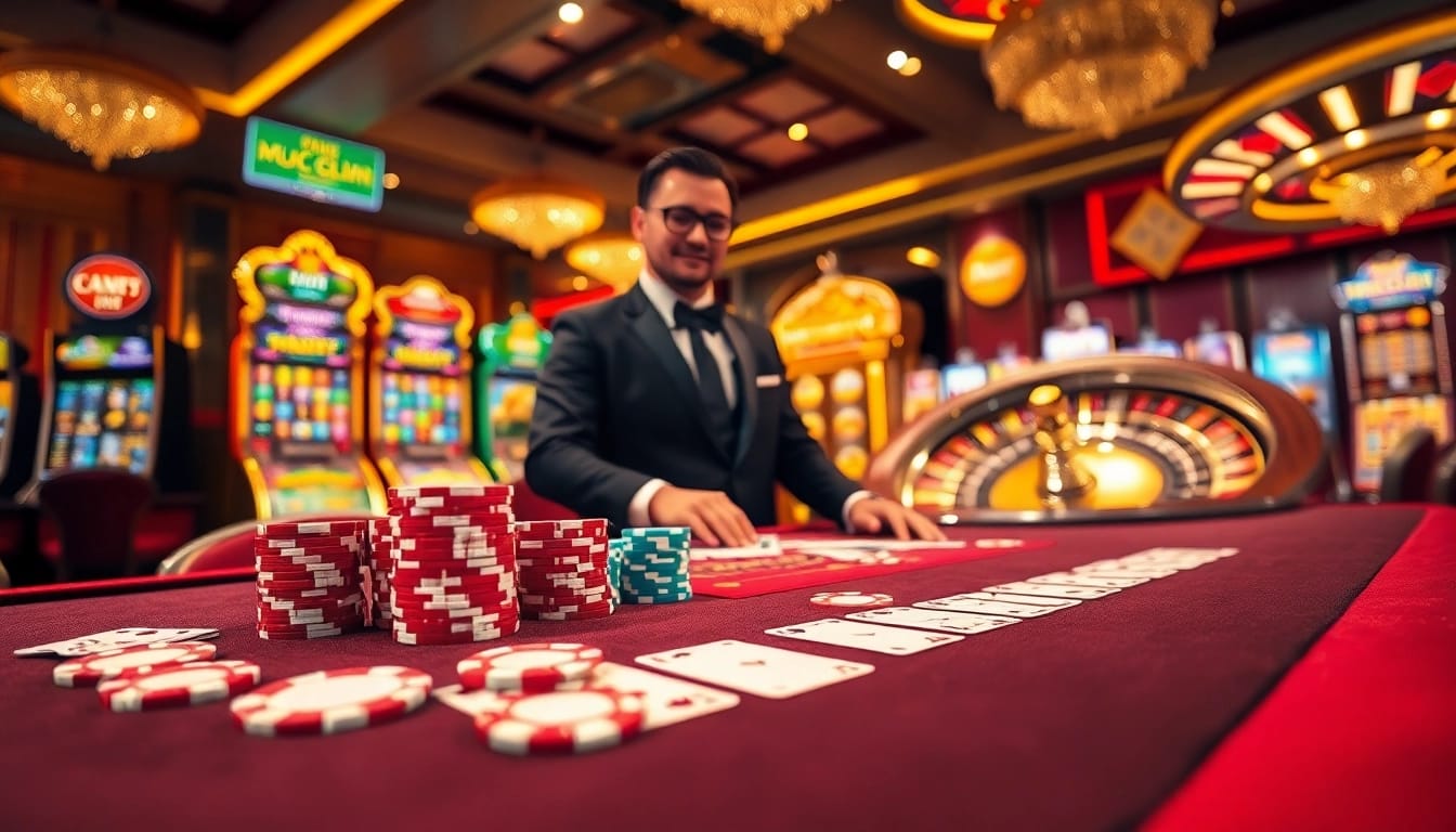 Experience luxury gambling at https://mmoo8.art/ with vibrant poker tables and slot machines.