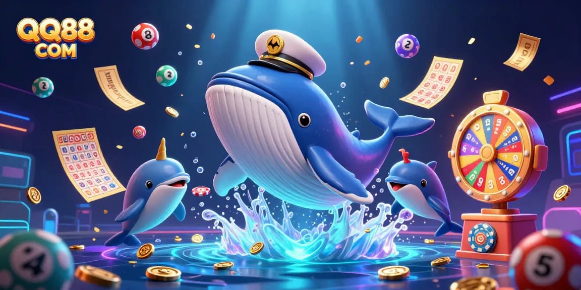 Experience exciting games at QQ88 COM with vibrant casino elements and captivating underwater characters.