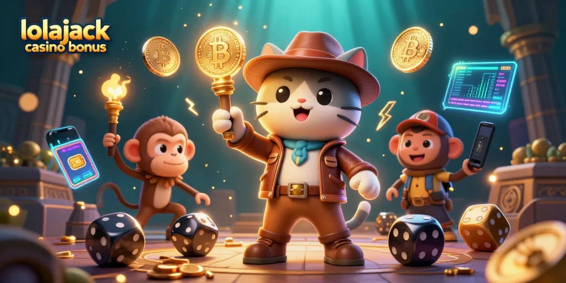 Experience the excitement of the lolajack casino bonus with vibrant visuals of gaming and crypto!