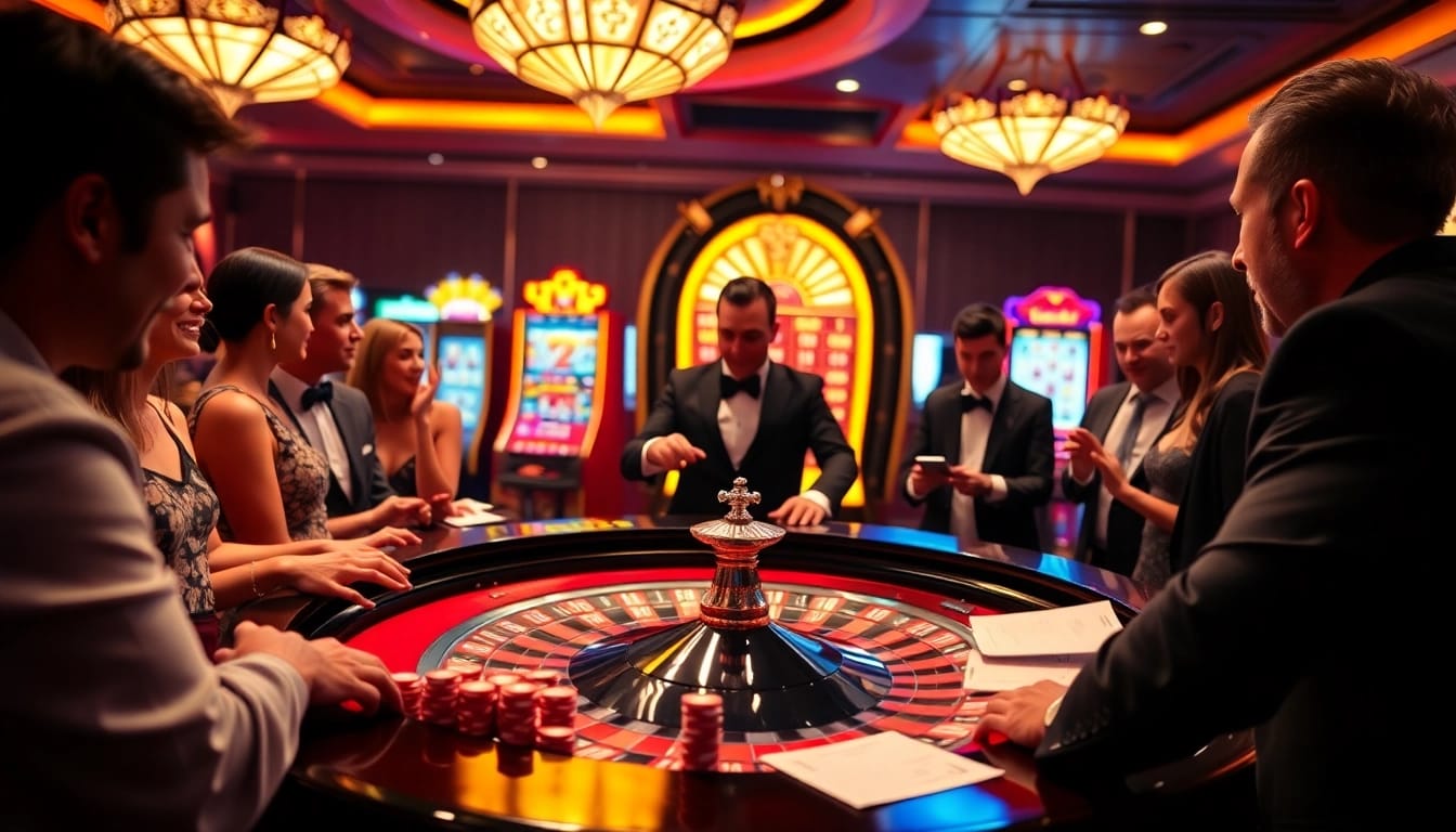 Experience the thrill of tỷ lệ nhà cái at an exciting casino table with vibrant poker chips and dealer interaction.