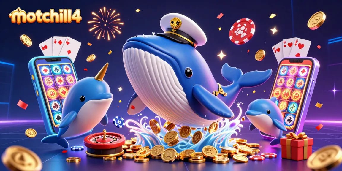Experience thrilling wins with motchill4 in a vibrant 3D casino scene featuring characters and exciting game elements.