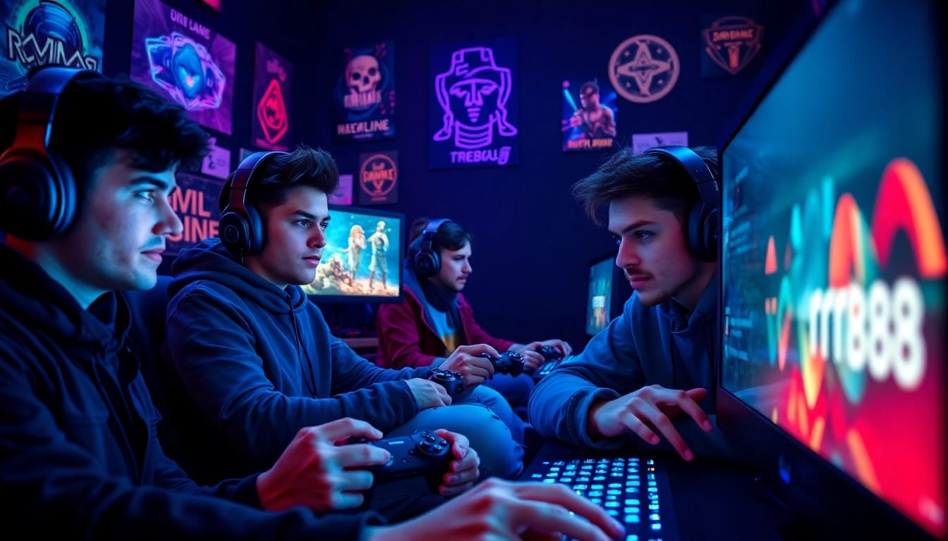 Players enjoying exciting rounds on https://rr88.gratis/ within a vibrant gaming setup.
