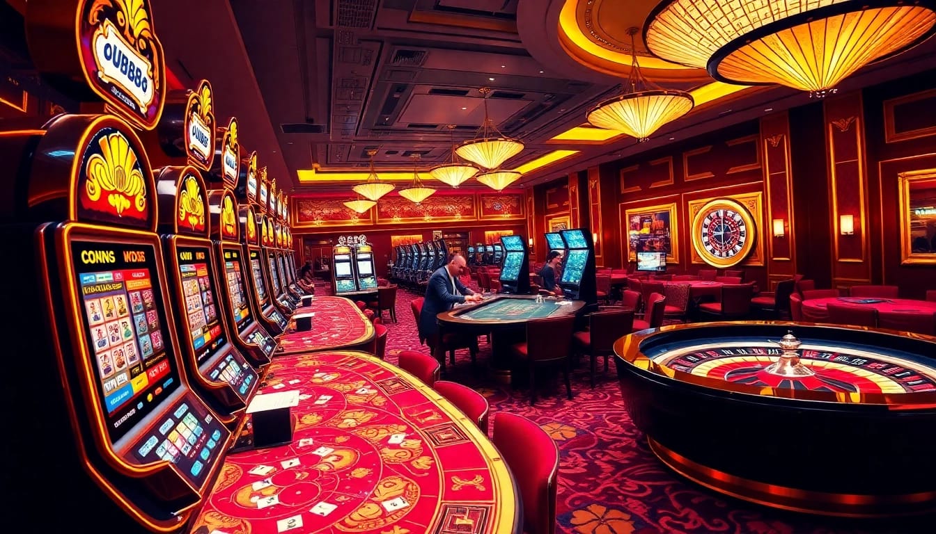 uu88 offers thrilling casino gaming with vibrant slot machines and excited players.