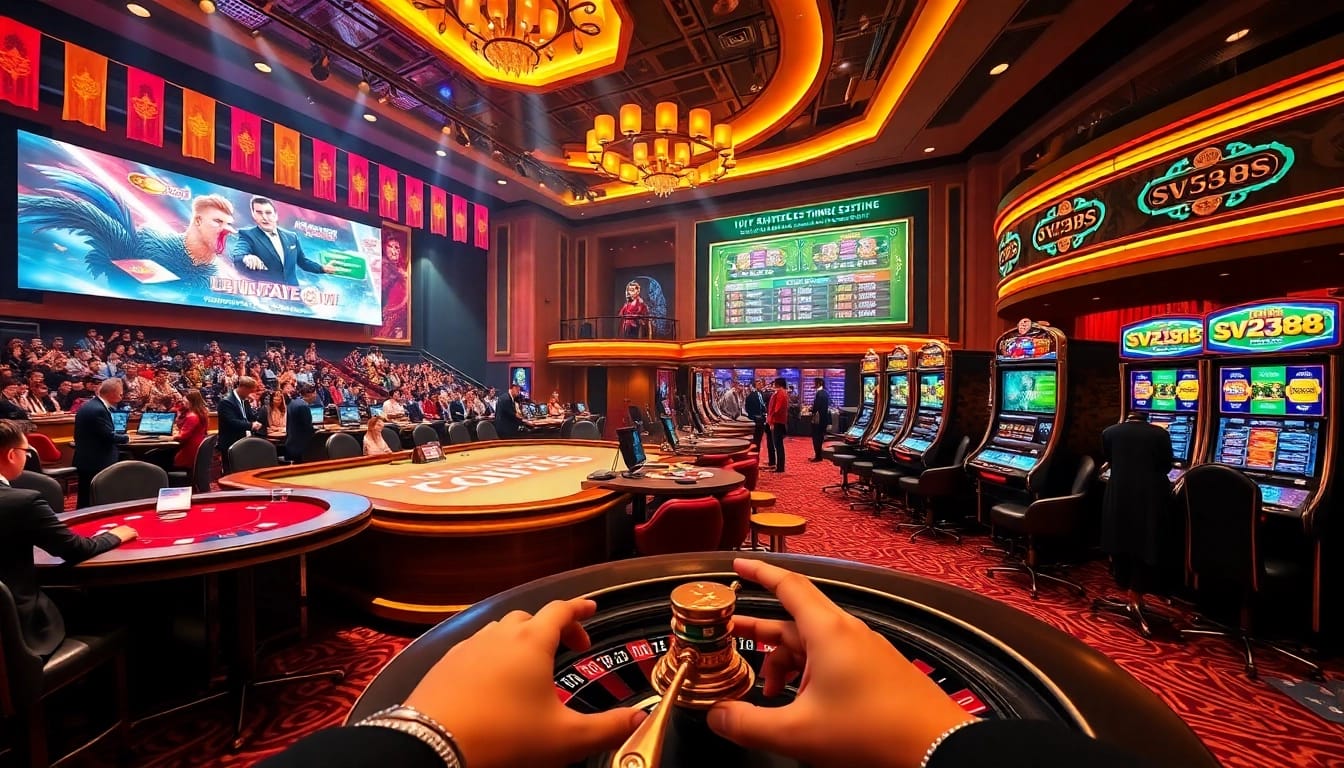 SV388 online gambling scene highlighting live cockfighting excitement and casino games.