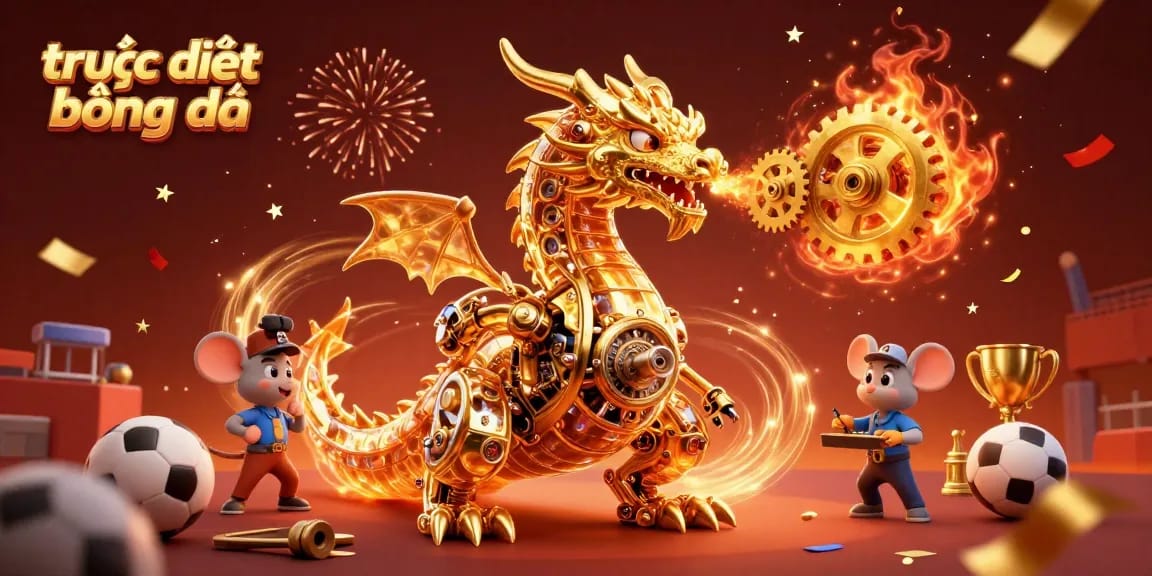 Stream sports betting with trực tiếp bóng đá, featuring a golden dragon amidst dynamic elements