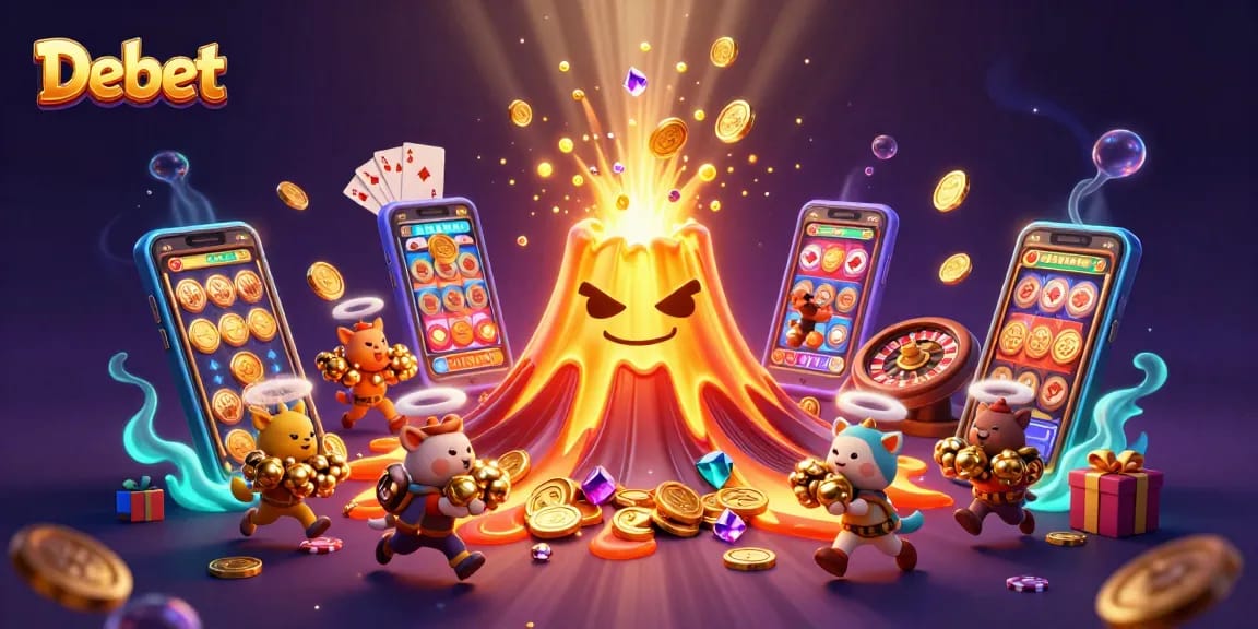 Engage with Debet by experiencing thrilling wins and vibrant casino action depicted in colorful 3D.