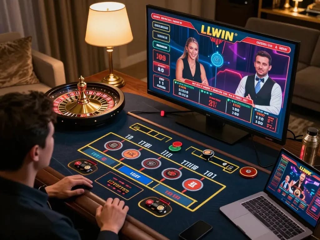 LLWIN players engage in a live casino game, enhancing their betting strategy.