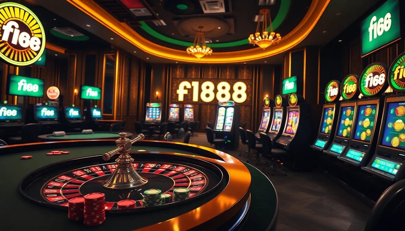 Experience the excitement at f168 casino with vibrant poker tables, roulette, and slots.