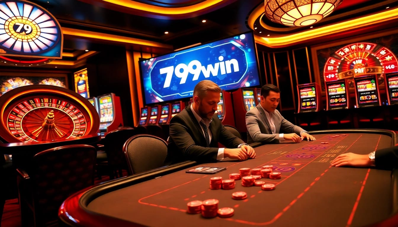 79win poker table with players strategizing their moves in a luxurious casino setting