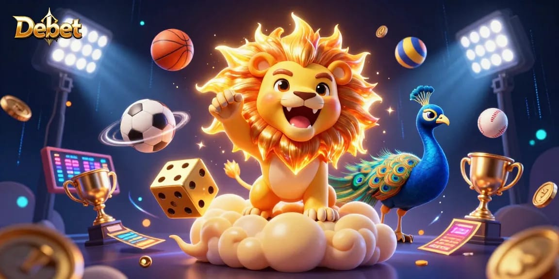 Debet players engage in dynamic sports betting activities amidst vibrant 3D visuals and energetic elements.
