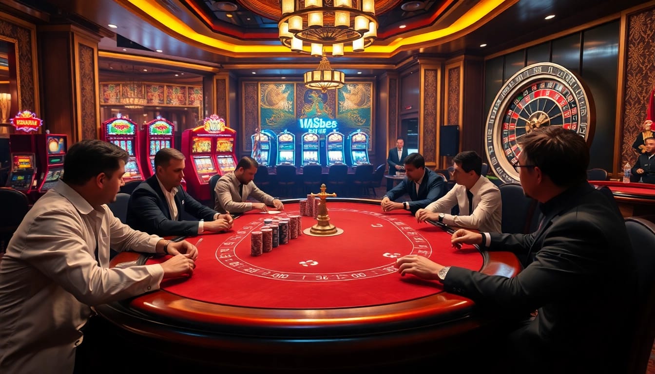 Engaged players at a poker table create excitement and strategy in a luxurious casino setting highlighting hm88.