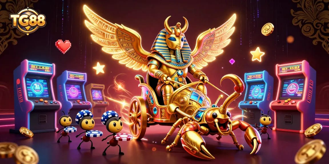 Experience the thrill of gambling at TG88 with dazzling casino games and colorful characters.