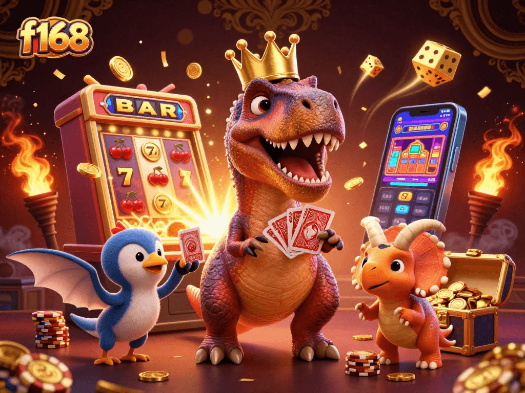 Players at f168 enjoy a thrilling casino experience with friendly dinosaurs and rich game graphics.
