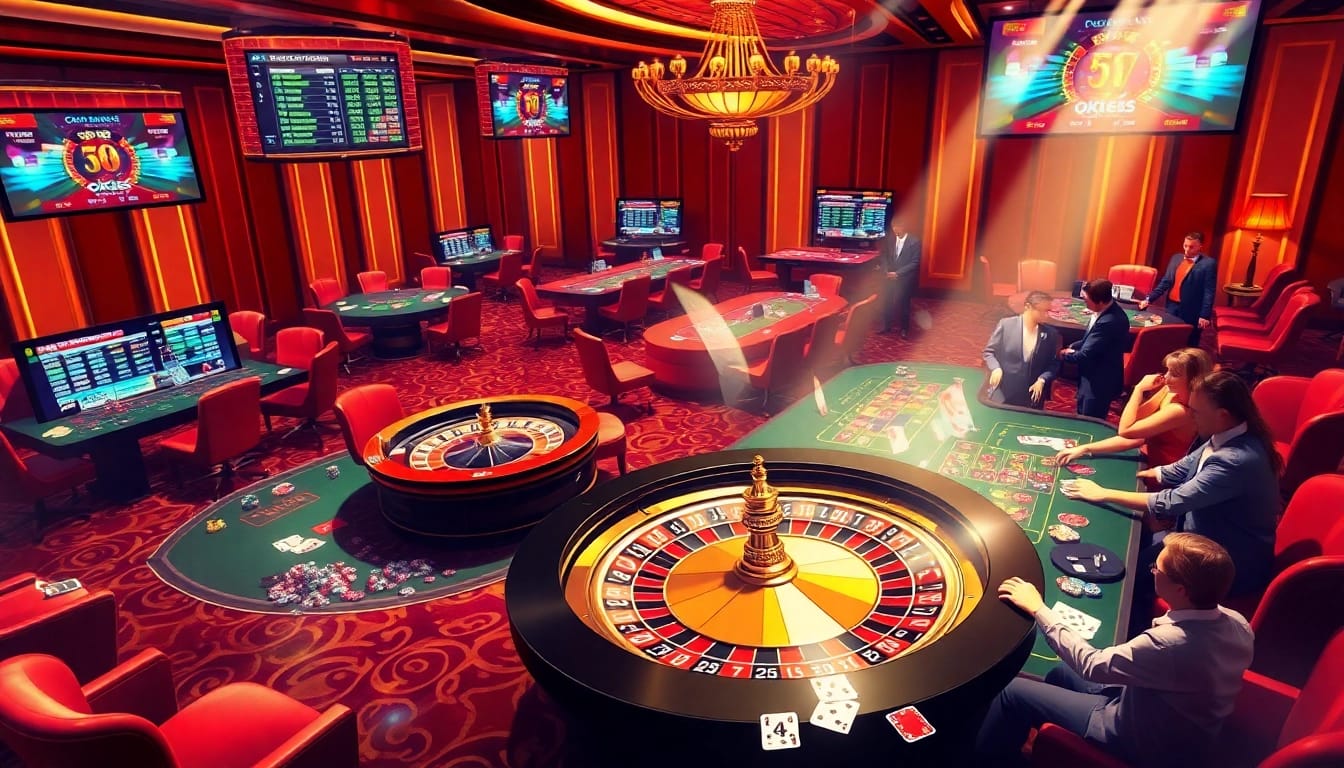 Players enjoying casino games at OK365, with vibrant action and luxury ambiance.