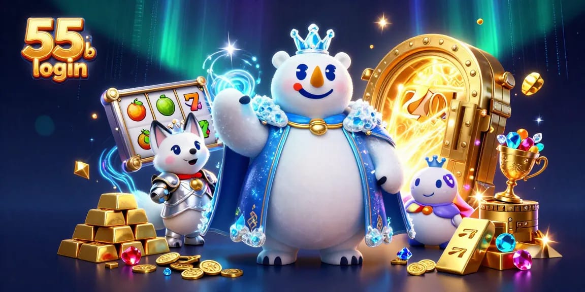 Engage with 55 club login and experience vibrant slots with an ice king and snow fox in a dazzling casino world.
