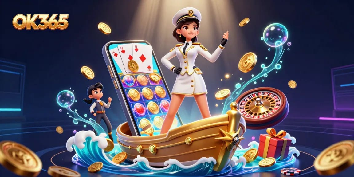 Engage with OK365 through immersive slot gameplay amidst a vibrant casino atmosphere.