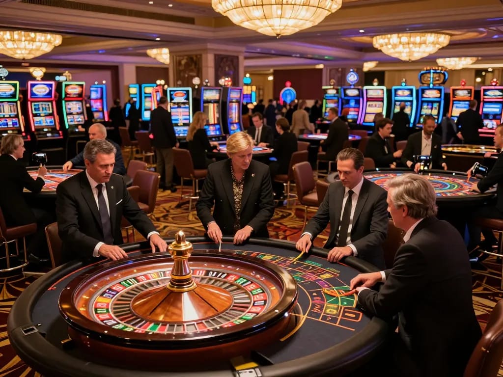 Players actively betting at roulette tables in an upscale casino, highlighting the excitement of xfzc168 gaming