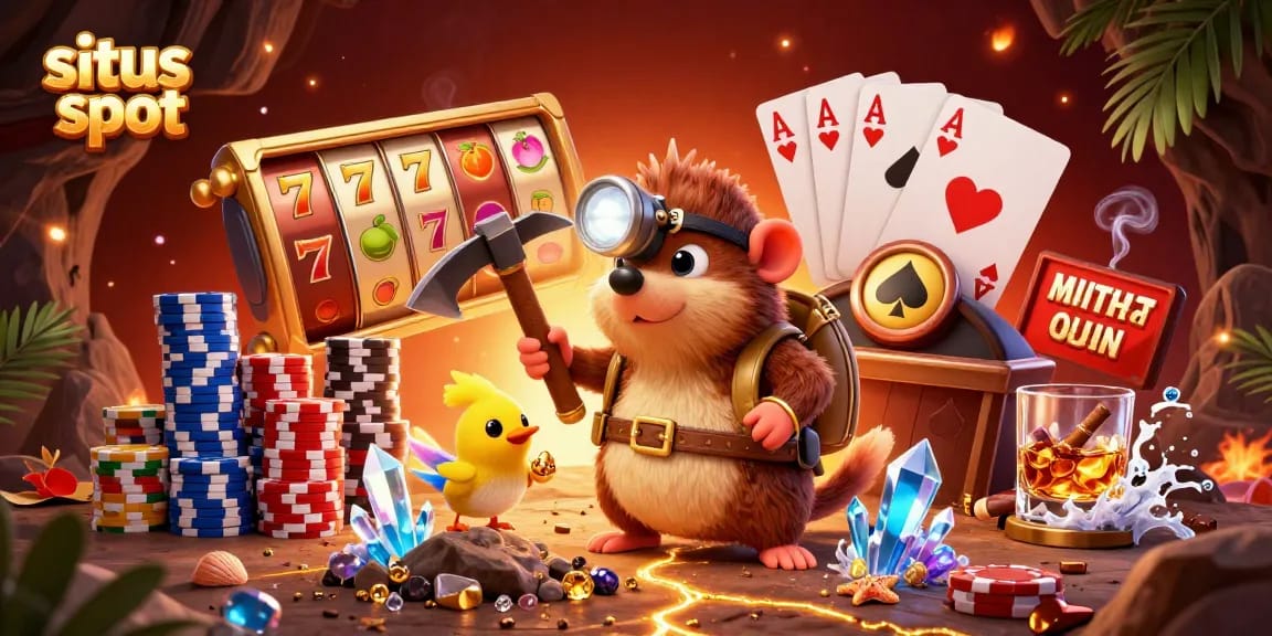 Play exciting situs slot games with vibrant colors and engaging characters in a 3D illustration.