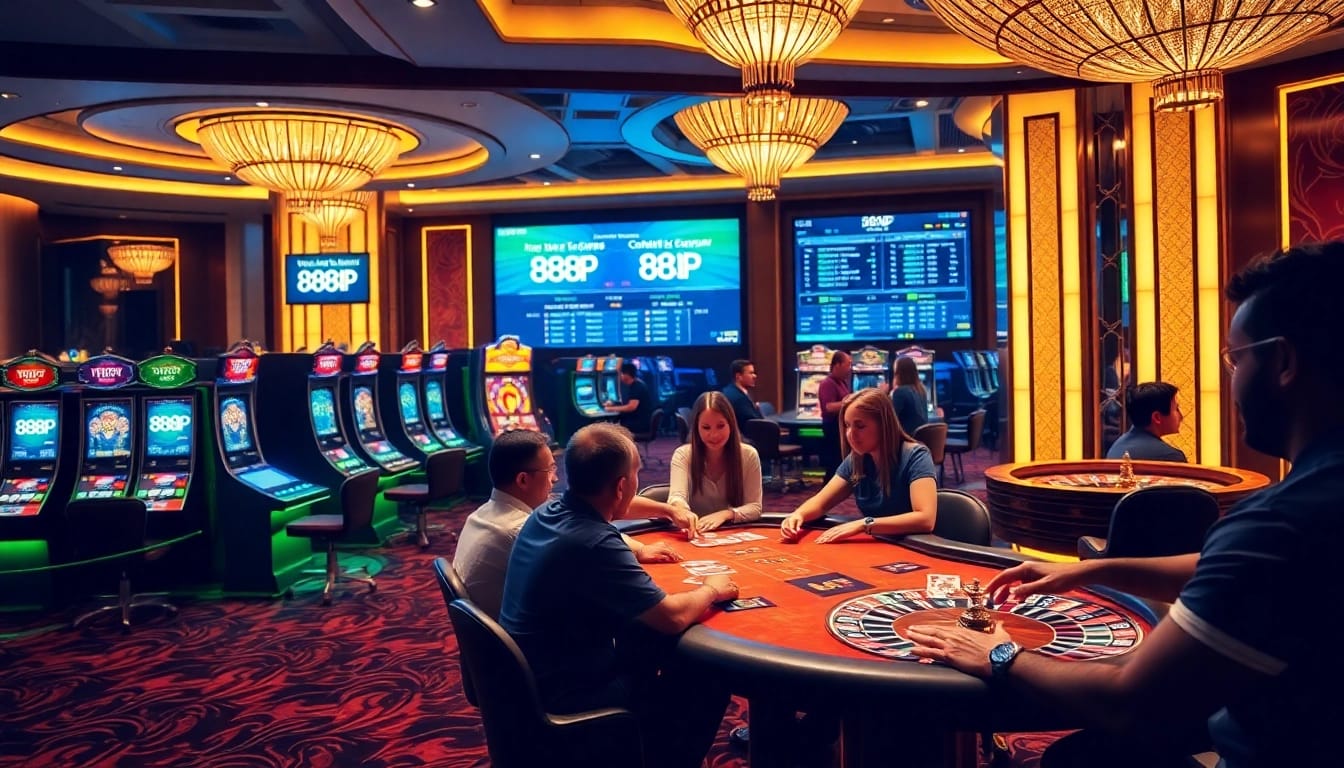 Exciting poker game scene at 888P casino with players engaged in high-stakes action.
