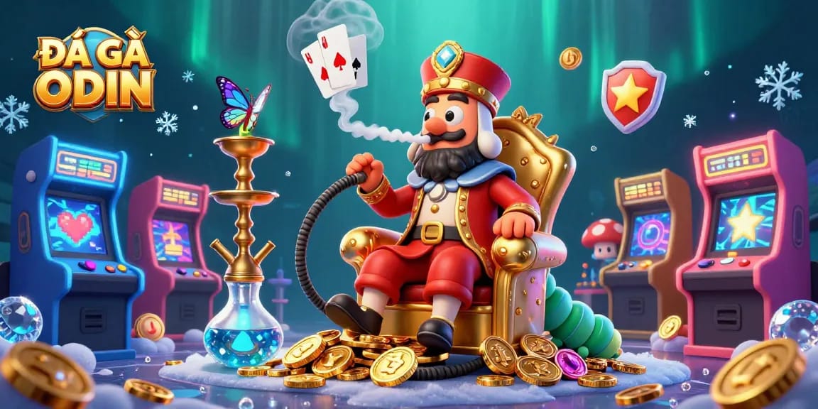 Experience ĐÁ GÀ ODIN with an illustrated scene showcasing vibrant 3D elements and gaming excitement.