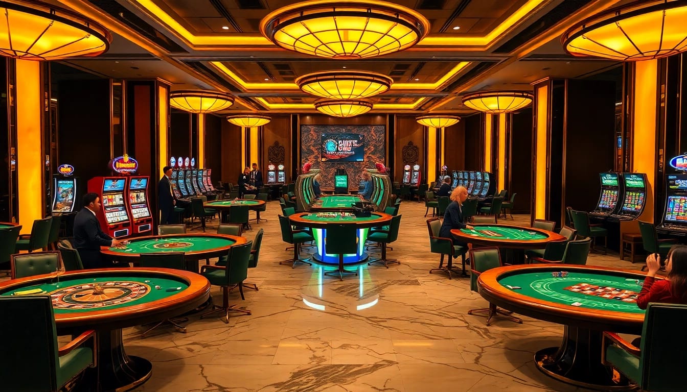 Experience an upscale casino ambiance at https://g28.wtf/ featuring elegant gaming tables and vibrant slot machines.