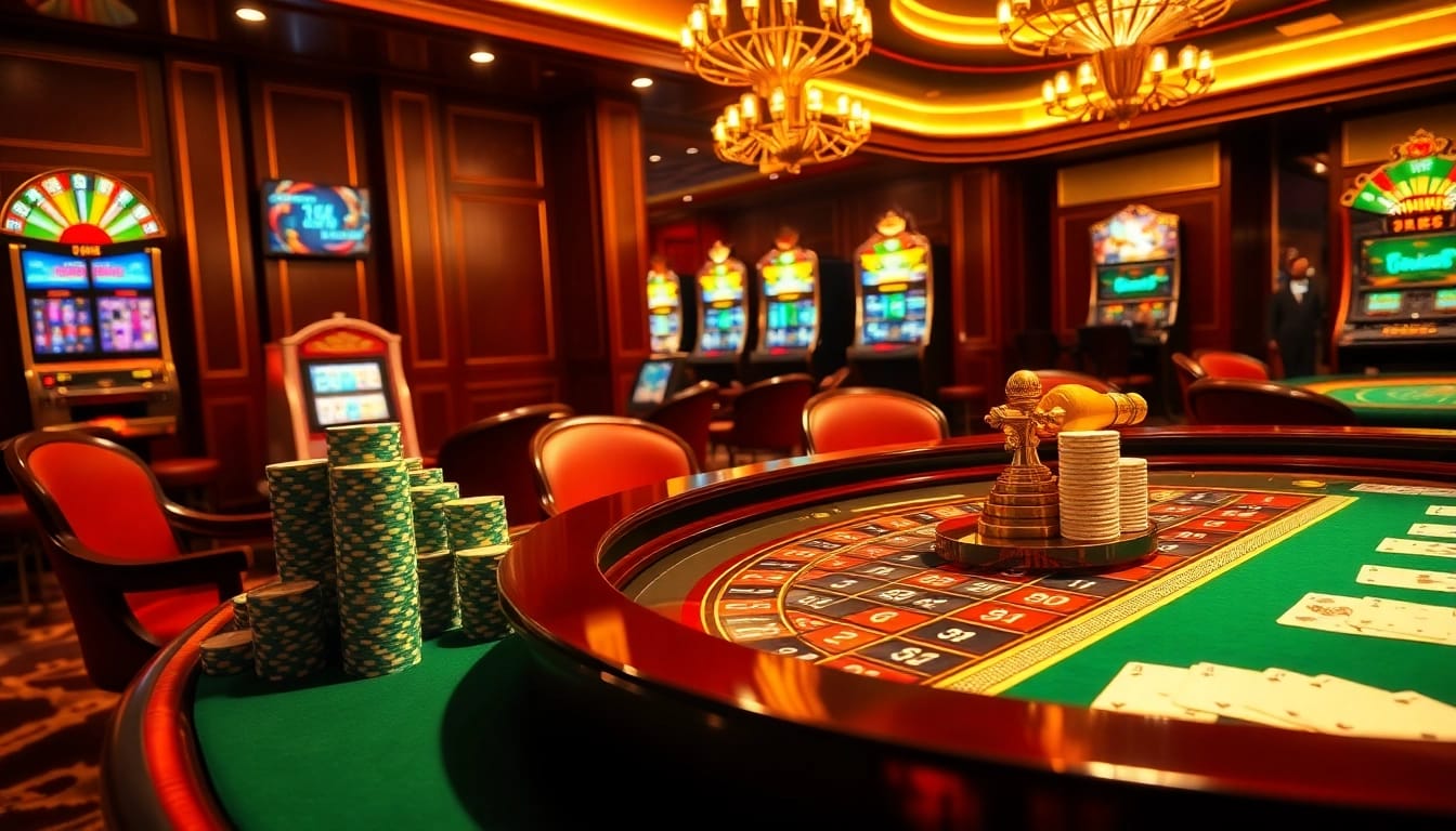 Experience the excitement of 88vv with vibrant casino elements like roulette tables and poker chips.
