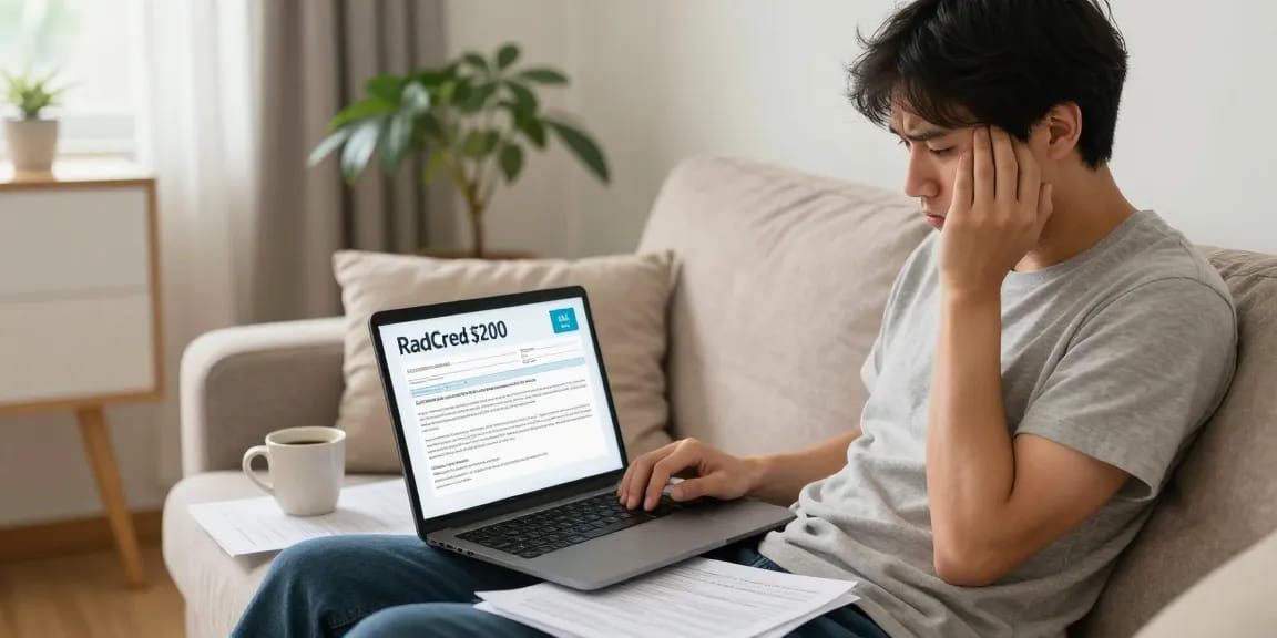 Individual applying for a RadCred $200 loan in a cozy home environment, highlighting comfort and accessibility.