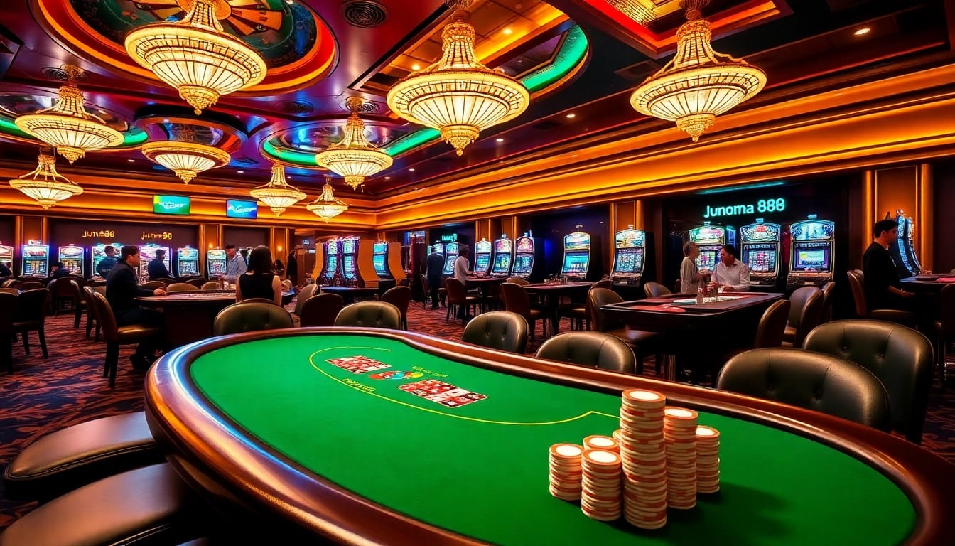 Experience high-stakes gameplay at Jun88 casino with vibrant tables and thrilling action.