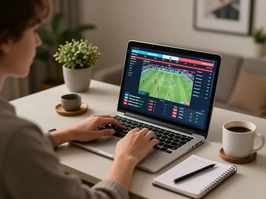Tỷ lệ kèo nhà cái displayed on laptop screen during an engaging online betting session