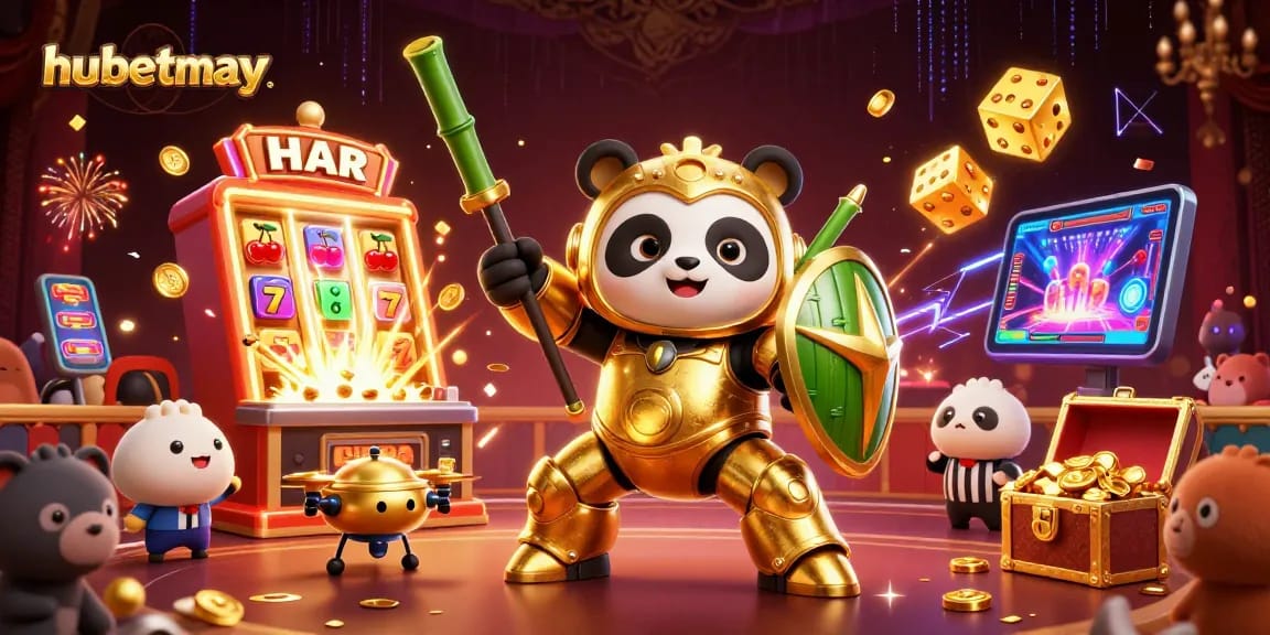 Experience thrilling jackpots at hubetmay with vibrant 3D illustrations of slots and vibrant game elements.