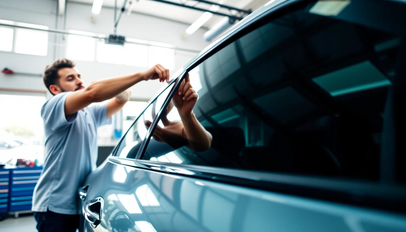 Enhance your vehicle with expert auto window tint near me, showcasing a professional installation process.